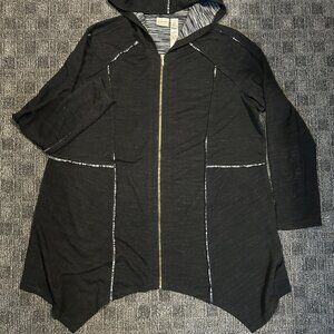 Zenergy by Chicos black/grey hooded asymmetrical shark bite pointed hem XL 2